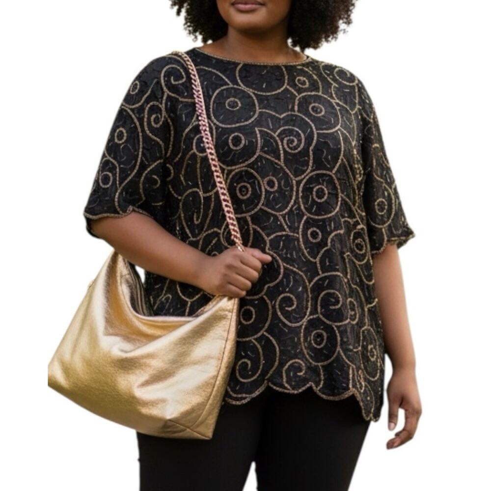 Gunnit Fashions Beaded Silk Top Sz 4X